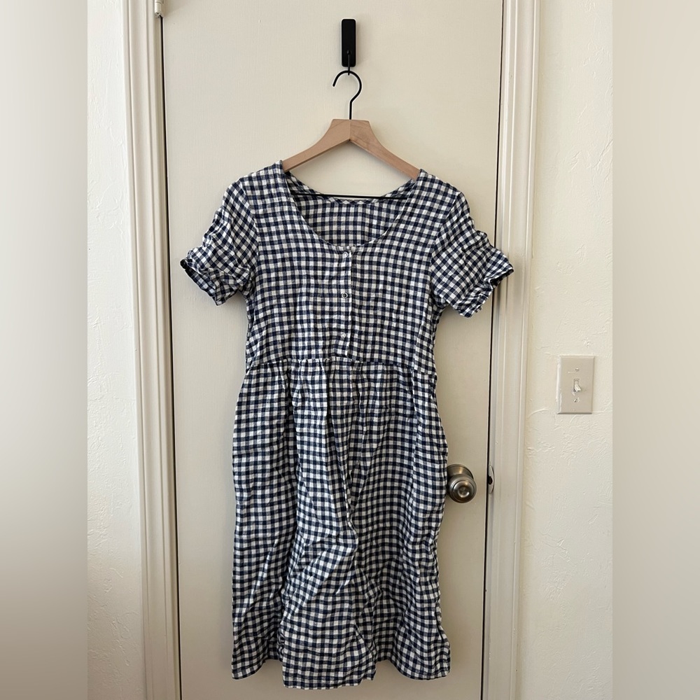 Gingham Midi Dress in Navy and White
